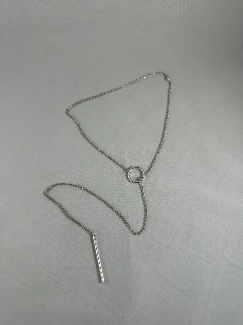 Silver Lariat Y-Necklace with Circle & Bar Toggle Pendant